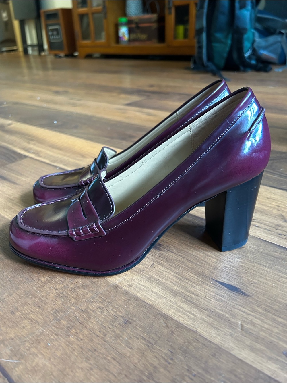 MICHAEL Michael Kors Bayville Patent Leather Block Heel Loafer in Plum/Wine
